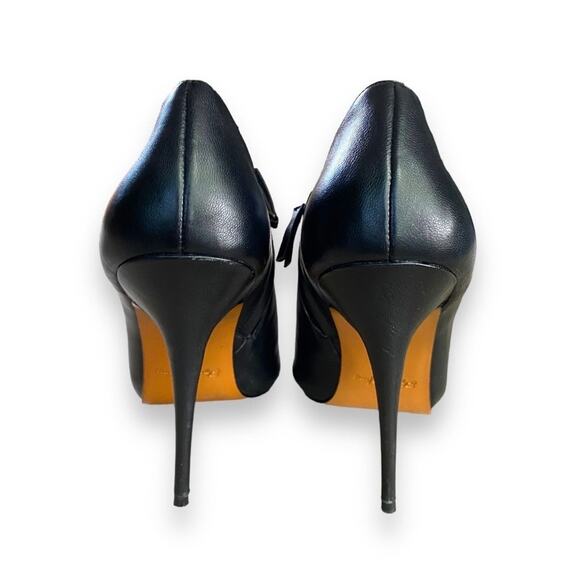 Elizabeth & James Ruffle Peep Toe Stiletto Shoes Sz 7.5B Black Leather Edgy - Picture 10 of 12